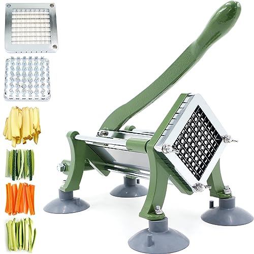 Cortador de patatas fritas manual Commercial Cortador de patatas fritas profesional con ventosa profesional Juego completo French Fries Cutter con mango de hierro fundido pesado y hoja de 3/8 (10 x