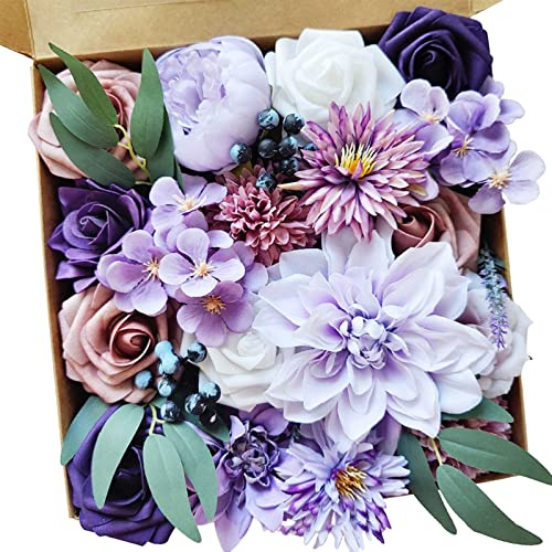 Fouriding künstliche gefälschte Rosen Blumen für DIY Hochzeit Blumensträuße Centerpieces Arrangements Valentinstag Muttertag Baby Dusche Geburtstag Torte Home Decoration (Helles Violett)