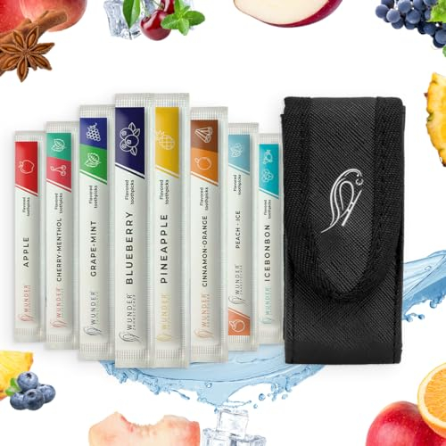 Wunder Zahnstocher mit Geschmack - 80x Zahnstocher einzeln Verpackt + 1x Ledertasche - Edle Lederhülle in schwarz - Gürteltasche für deine Zahnstocher (Ledertasche + 80er Single Pack)