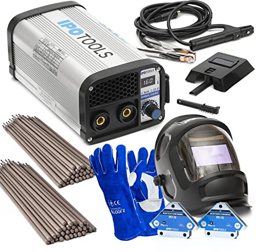 IPOTOOLS MMA-160R Poste à souder à électrodes 160 A DC MMA, Poste a souder arc Poste a souder avec casque de soudage/électrodes 2 kg/gants/aimants