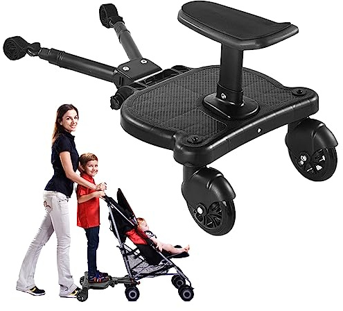 2026 New-Universal Stroller Board with Detachable Seat, 2in1 Sit and Stand Stroller Connectors for Most Strollers, Holds Children Up to 55 LBs Stroller Standing Board(Black)