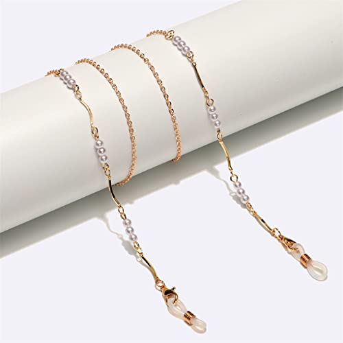 SUNMME Mode gebogener Stab weiße Perle handgefertigte Metall-Brillenkette
