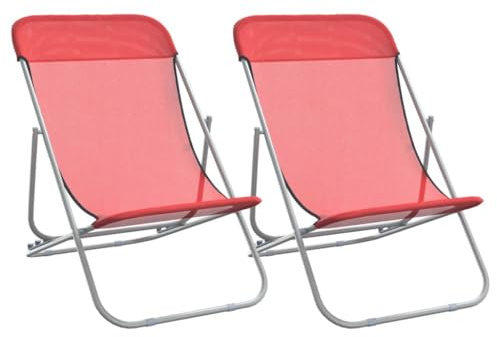 vidaXL Strandstühle 2 STK. Rot Textilene & Pulverbeschichteter Stahl