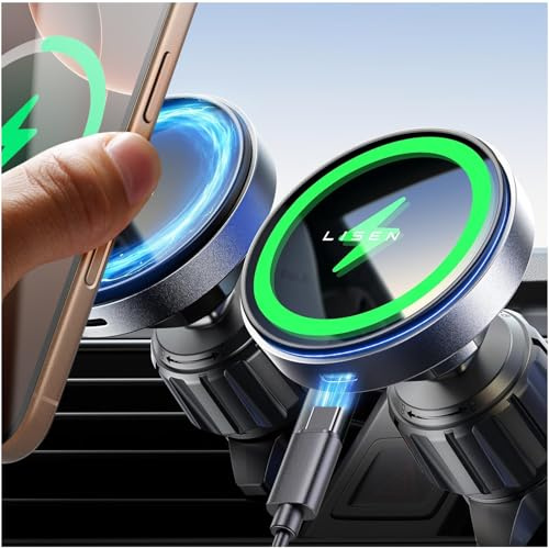 LISEN for iPhone 17 Pro Max Air Magsafe Car Mount Charger, Fast Charging 15W Air Vent Magnetic Wireless Car Charger, Vent Phone Mount for Car Wireless Charger Fits iPhone 16 15 14 13 12, Black