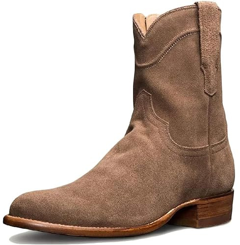 DJFOG Biker riddare stövlar mocka korta stövlar runda tår ridskor vintage western cowboy stil stora skor med dragkedja på sidan, Brun brun, 47 EU