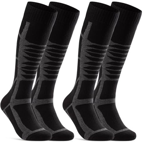 sockenkauf24 2 Paar Skisocken Herren & Damen Ski Kniestrümpfe 34175 WP (Schwarz 43-46)