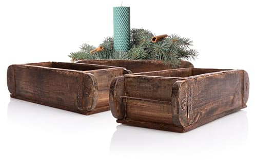 BigDean 3x Ziegelform Holz 32x14,5x9cm Deko Holzkiste handgefertigt | Rustikale Vintage Ordnungsbox mit Metallbeschlägen aus Echtholz, Deko Holzkiste gefertigt aus Altholz, jedes Stück EIN Unikat