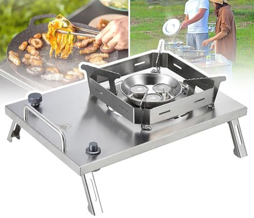 MaxtiL Folding Gas Barbecue Grill, 7500W Adjustable Camping Gas Stove,Stainless Steel Handle + Folding Feet,Three-Core Burner,Home,Vacation,Travel,Camping