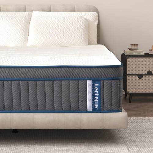 Lechepus King Mattress, 14Inch Gel Memory Foam & 7-Zone Pocket Spring Mattress King Size, Cooling Sleep and Pressure Relief, Medium Plush Hybrid Mattresses in Box for Motion Isolation,CertiPUR-US