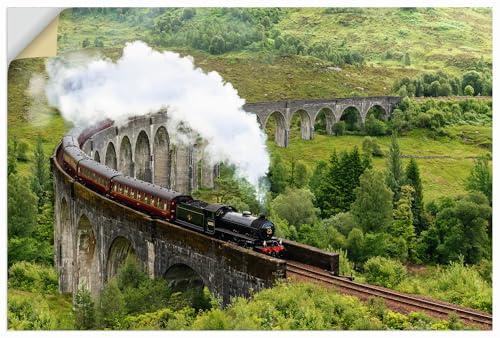 ARTland Wanddeko Wandtattoo selbstklebende Vinylfolie 90x60 cm Historisch Alt Dampfzug Eisenbahn Brücke Lanschaften Idyll Schottland U5CN