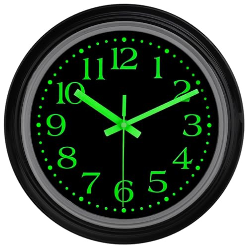 JoFomp Glow in The Dark Clock Wall Decor, 12 Inch Silent Wall Clocks Battery Operated, Luminous Wall Clock for Living Room Decor, Night Light Wall Clock for Bedroom Kitchen Bathroom Garage Office