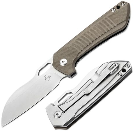 BÖKER PLUS® Swoopy - hochwertiges Einhand Taschenmesser mit Wharncliffe-Klinge Nitro-V - EDC 1 Hand Klappmesser mit Clip & Daumen-Loch - klappbares Framelock Messer mit G10 Griff, Etui & Geschenkbox