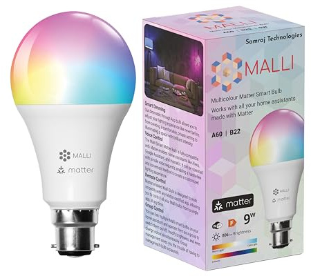 Samraj Technologies MALLI Smart LED Light Bulb Made with Matter for Color and White Temperature Control, Works with Matter Home Systems, Brightness and Color Adjustable(Needs Hub)