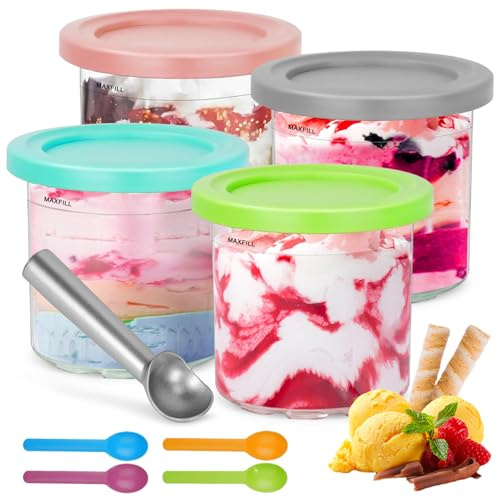 4 Recipientes de Helado para Ninja Creami,Ninja Creami Pints,Recipientes de Helado con Tapas,Accesorios creami para ninja,para Ninja Creami Ice Cream Maker NC301 NC300 NC299AMZ CN305A CN301CO Series
