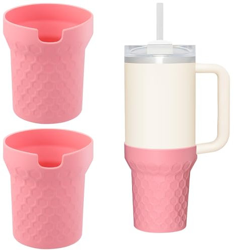 Bvdfgk Silicone Boot for Stanley 40 Oz Tumbler - 2 Pcs Pink Rubber Bottom Sleeve for Stanley 30 40 Oz Cup, Tall Base Protector Accessories for Stanley Water Bottle (Honeycomb Style)