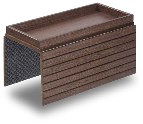 DETOR Couch Arm Tray with Spacious 12.4 x 5.4 Storage Box, Walnut Bamboo Finish, Enhanced Non-Slip Felt Bottom, Sturdy Bamboo Slats, Fits Armrests 6 and Wider