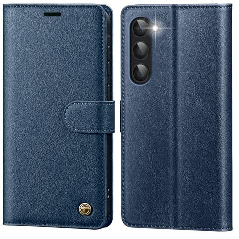 CASBST Handyhülle für Samsung Galaxy S23 Hülle mit Panzerglas Premium Leder Schutzhülle Klappbar mit Kartenfach Ständer Magnet Handytasche mit RFID Flip Case Klapphülle für Samsung S23 Blau