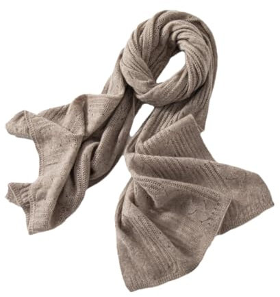Rfmfkkg Kaschmirschal für Damen, Winter, gestrickt, hohl, 180 x 60 cm, solide leichte Schals, Braun Grau, One size