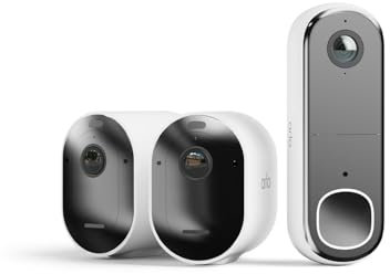 Arlo Pro 5 Telecamera WiFi Esterno Senza Fili, Visione Notturna Colori, Prova Inclusa Secure, 2 Telecamere, Bianche & Arlo Essential FHD Videocitofono, Campanello Senza Fili Da Esterno, Bianco