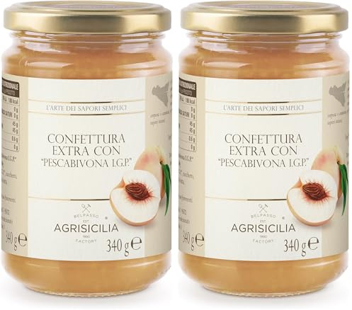 Agrisicilia Confettura extra con Pescabivona I.G.P., frutta di alta qualità Siciliana, lavorazione artigianale, 360 grammi (Confezione da 2)