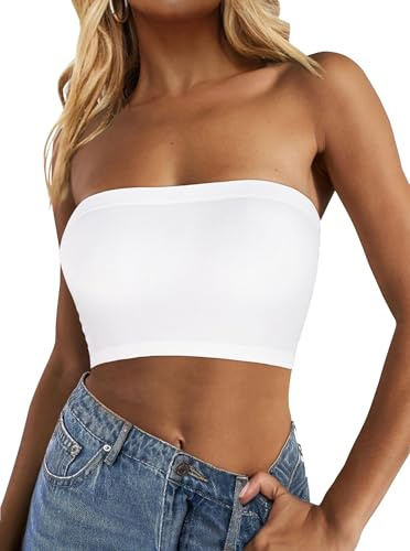 Top a tubo da donna estivo senza spalline a fascia basic senza schienale senza maniche gilet, bianco, Un formato più