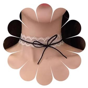 Xduargs Boho Weißer Spitze Choker Halskette Weißer Samt Fliege Halskette Vintage Breite Spitze Bogen Halskette Einstellbar Satinband Kragen Halskette Schmuck Für Frauen