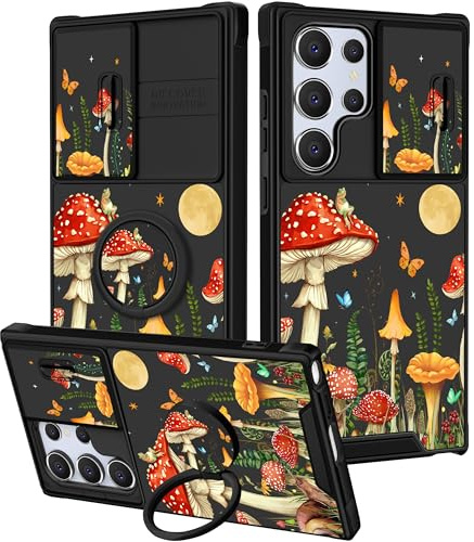 Funermei for Samsung Galaxy S25 Ultra Case - Women Girls Cute Phone Cover Pretty Aesthetic Girly Mushroom Unique Design with Camera Cover and Ring Stand Funda for Samsung S25 Ultra Case | Silde Camera Protection,Dual-Layer Hard PC Protection, Cute Girly Phone Cover for Women Girls