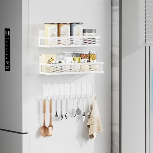 Umomi Magnetic Spice Rack for Refrigerator, 3 Pack Magnetic Shelf for Refrigerator, Movable Magnetic Basket is Used for Side Storage in Ovens, Microwaves, or Washing Machines