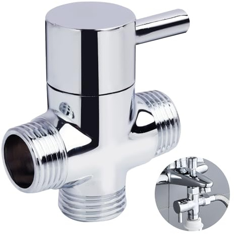 Umschaltventil, Duschumleitungsventil aus verchromtem Messing, 3-Wege-T-Adapter, Duscharmumsteller mit G1/2 männlichem Eingang und doppeltem Ausgang G1/2