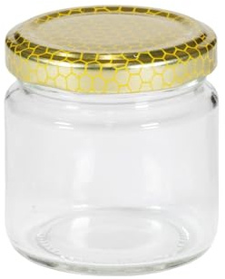 APICOLTURA.COM Bocal en verre 106 ml avec couvercle motif alvéoles – Pot bas pour 125 g de miel, confiture, pâté – Lot de 40 pièces
