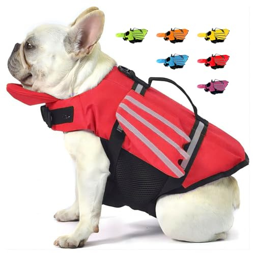 Rettungswesten für Hunde mit Flügel, Schwimmweste Hunde mit Kinnschwimmer, Leicht und Sicher für Wassersport hundeschwimmweste mit Griff und Reflektierend für Kleine Mittlere und Große Hunde Rot L
