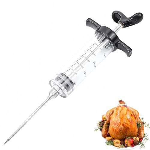Heanvmyss Jeringa de Cocina para Marinar,Jeringuilla Cocina Grande 30ml,Jeringa Salsa BBQ,Inyector de Carne para Barbacoa,Marinar Ternera,Pollo,Pavo(Negro)
