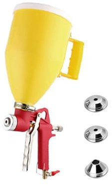 Pistola a spruzzo Air Hopper, pistola a spruzzo con tramoggia da 3 litri, con 3 ugelli, 4 mm, 6 mm, 8 mm, per soffitto, parete, cartongesso, intonaco, pittura (giallo dritto)