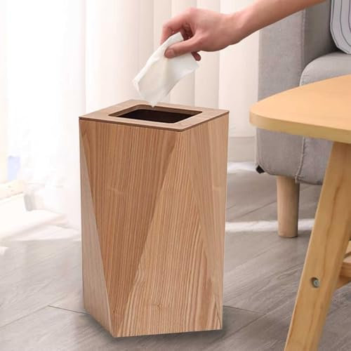 Papelera nórdica de madera, sencilla, con forma de rombo, ideal para reciclar debajo del escritorio, ideal para oficinas, vestíbulos de hoteles, salas de reuniones y papeleras.(Original Wood,21.5x21.5