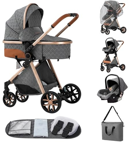 ALYIKOU carrito bebe,carrito bebe 3 en 1,Adecuado para 0-3 años, carga máxima de 25 kg, sistema de carro bebe viaje plegable, incluidos adaptadores de accesorios