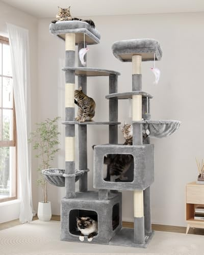 Globlazer S74E Kratzbaum XXL 189 cm mit 2 Extragroße Höhle für Große Katzen | Stabil Katzenbaum mit Mehrere Liegefläche Sisal Kratzfläche Leichter Aufbau Aktivitätskratzbäume für Kätzchen Senioren Katzen