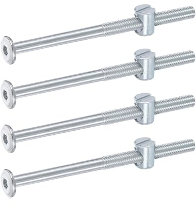 QUARKZMAN 4Pcs Pernos Para Marco Cama, Tornillos Cabeza Hexagonal M6 X 90mm Con Tuercas Barril Pernos Para Litera Tornillos Para Muebles Con Tuerca Barril Cabeza Ranurada, Plateado