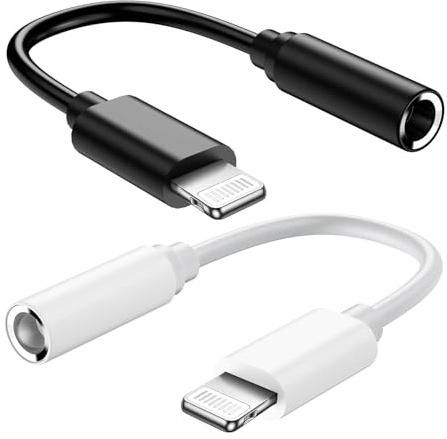 [Apple MFi Certified] 2 Pack iPhone 3.5mm Headphone Adapter, Lightning to 3.5mm Earphone Jack Adapter Aux Audio Dongle Converter for iPhone 14/13/12/11/11 Pro/XR/X/XS/8/8Plus/7/7Plus (White&Black)