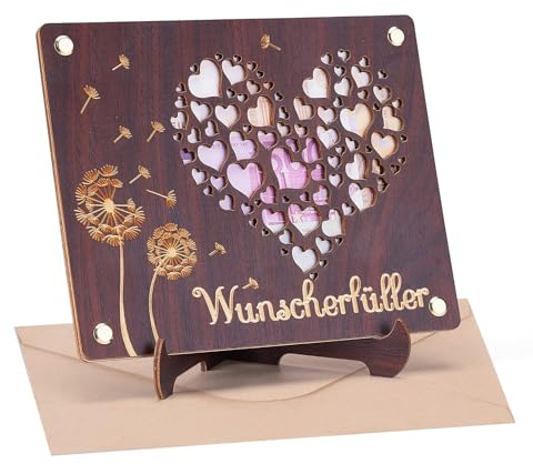Geldgeschenk aus Holz inkl. Ständer, Herz Design, Geldgeschenk Hochzeit, Originelle Geldgeschenk Verpackung für Männer Frauen, Hochzeitskarte & Geschenkidee zur Hochzeit, Geldkarte Liebe