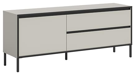xonox.home – Lowboard Tron 150x62x38 cm in Kaschmir Nachbildung und Schwarz – Großes TV-Board im modernen Design – mit Stauraumfächern für Mediengeräte – funktional & dekorativ