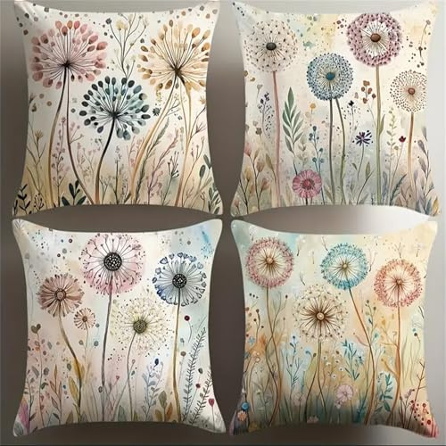 Lituor Kissenbezug Abstrakte Blume 4er Set 35x35 cm Moderne Löwenzahn Dekorative Zierkissenbezüge Weiche Quadratische Kissenbezüge für Wohnzimmer Sofa Couch Bett Kissenbezüge