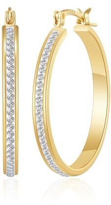 RANKEEF Strass Creolen Gold Groß Mode Wasserfest Ohrringe Gold Breit Nickelfrei Hypoallergene Goldene Creolen Groß