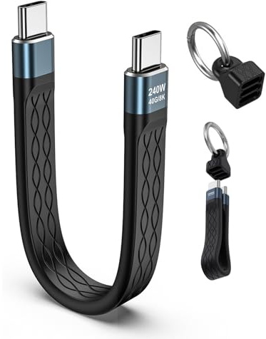 USB C a USB C Corto 40Gbps Compatible con Thunderbolt 4, 240W Carga Rápida 8K@60Hz USB 4.0 Carga Câble Rápidas Flexible Portátil pour iPhone 15/16 Pro/Max, MacBook Pro/Air, iPad Pro, Galaxy S23 (13cm)