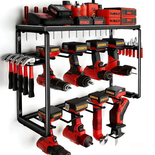 COSDACE Power Tool Organizers for Tool Storage,Garage Tool Organizer Wall Mount Drill Holder for Cordless Tool Organizer Power Tool Rack for Garage Walls Shed Pegboard Basement (8 Slots 3 Layers)