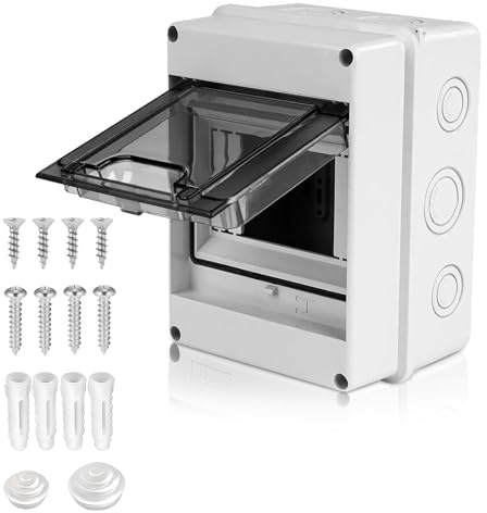 5 Module DIN Rail Enclosure Box with 4 Terminals & 2 Connectors, IP65 Waterproof Consumer Unit Box - Transparent Cover Fuse Box for Indoor/Outdoor (Garden, Garage, Farm, Charging Stations)