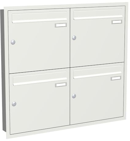 KNOBLOCH Briefkastenanlage | Unterputz | 4-Fach | Verkehrsweiß RAL 9016 | senkrecht | optional 2. Namensschild & 3 Schlüssel