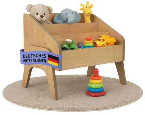 Mein-Regal Mill Bücherbox Eiche Hell, Kleines Bücherregal mit 3 Etagen | Bücherkiste für Kinder Bücher, Aufbewahrungsbox aus Holz, Standregal für Wohnzimmer, Kinderzimmer, Büro