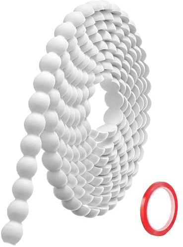 Hengrongshen Moulure Murale Décorative Adhésive Blanc (3M x 18mm) Moulure en PVC Flexible avec Bordure Perlée 3D, Baguette de Finition Hydrofuge et À Peindre pour Mur, Cadre de Miroir et Bords
