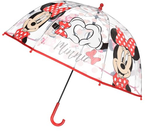 Ombrello cupola Minnie Mouse Disney per bambini trasparente POE 74 cm apertura manuale manico curvo rosso eggero e impermeabile