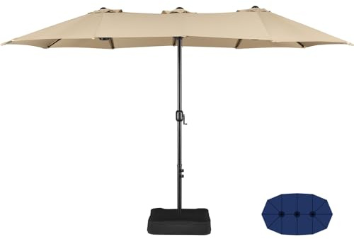 Yaheetech Sombrilla de Jardín con Base 12 Varillas Extragrande 447x265cm | Dodecagonal Grande,Protección UV,Mástil de 4,8 cm, Incluye Base y Bolsas de Arena,Ideal para Terraza/Patio/Piscina/Fiestas